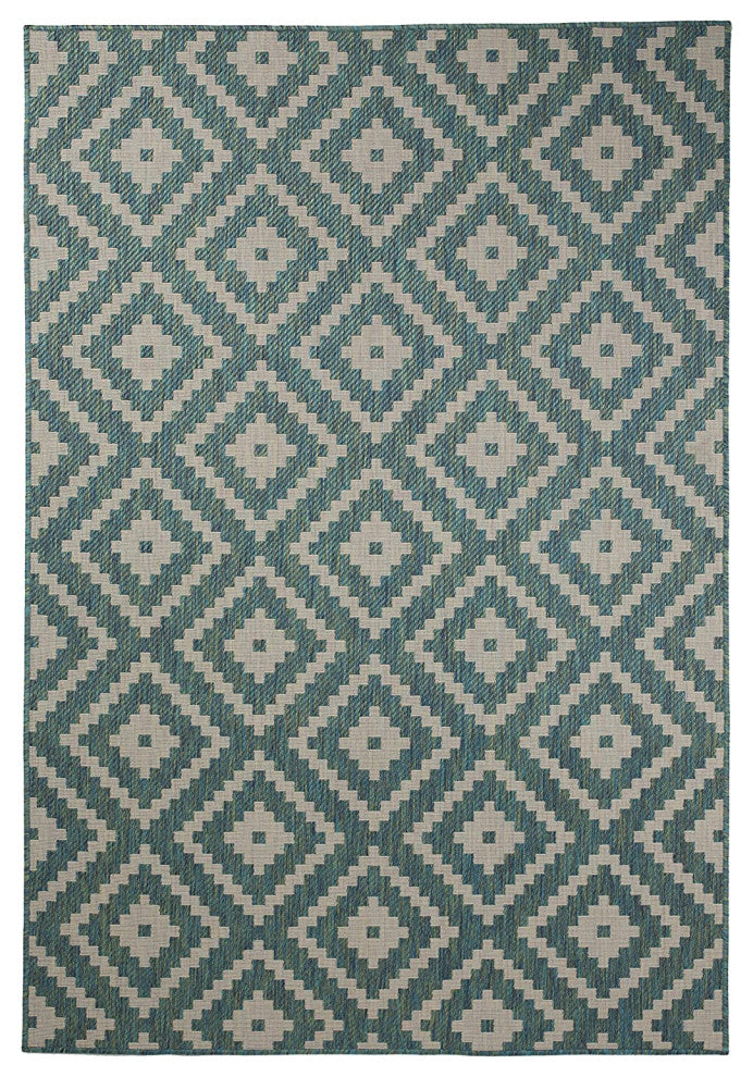 Outdoor Collection Accent Diamond Rug - Moroccan Rug, Ocean, 5'3"x7'6"