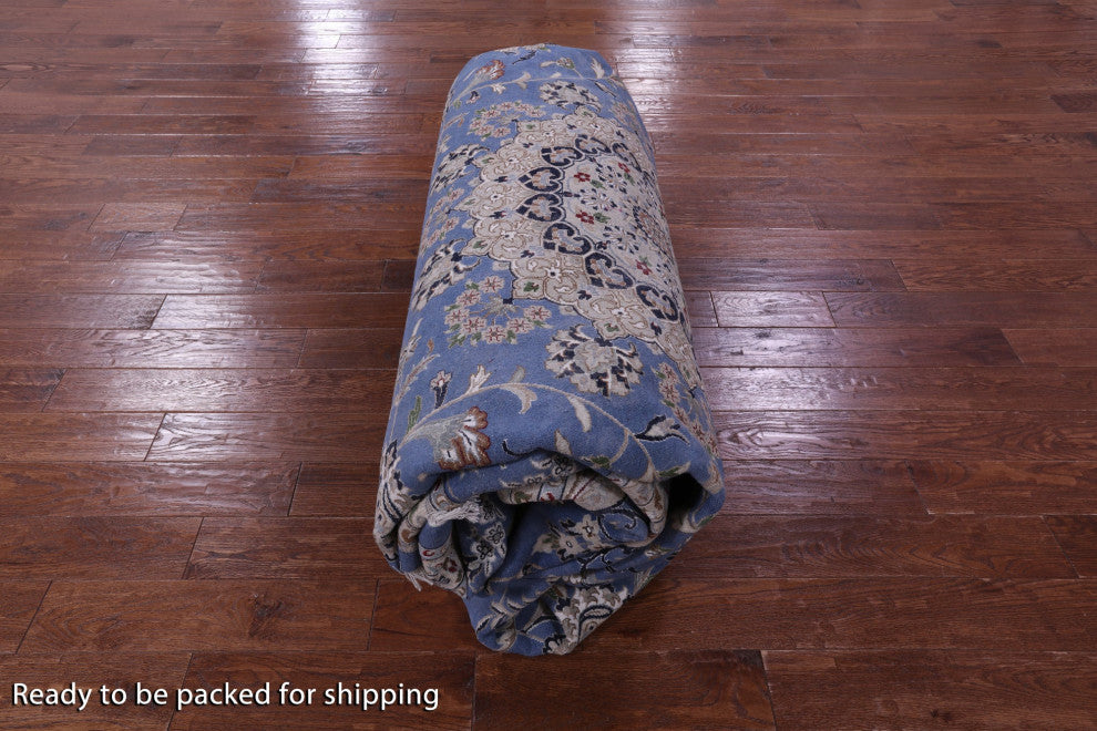 12' Square Wool & Silk Persian Nain Handmade Rug - Q14880