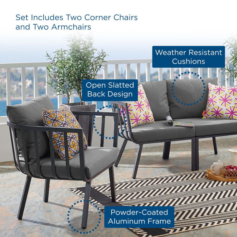 Lounge Sectional Sofa Chair Set, Aluminum, Metal, Gray, Modern, Outdoor