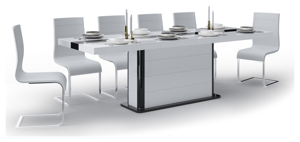 ZANOZA Dining Set, White/Black/White