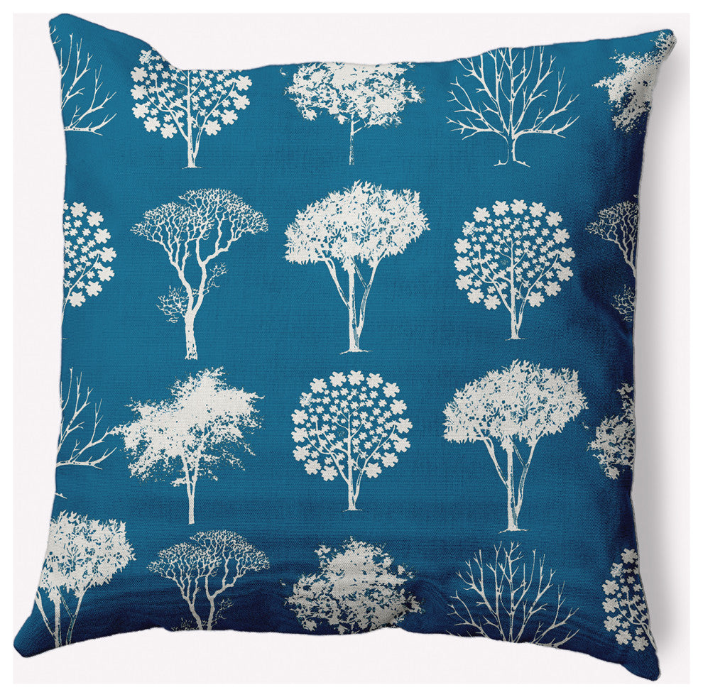 18" x 18" Field of Trees Indoor/Outdoor Polyester Throw Pillow, Autumn Blue