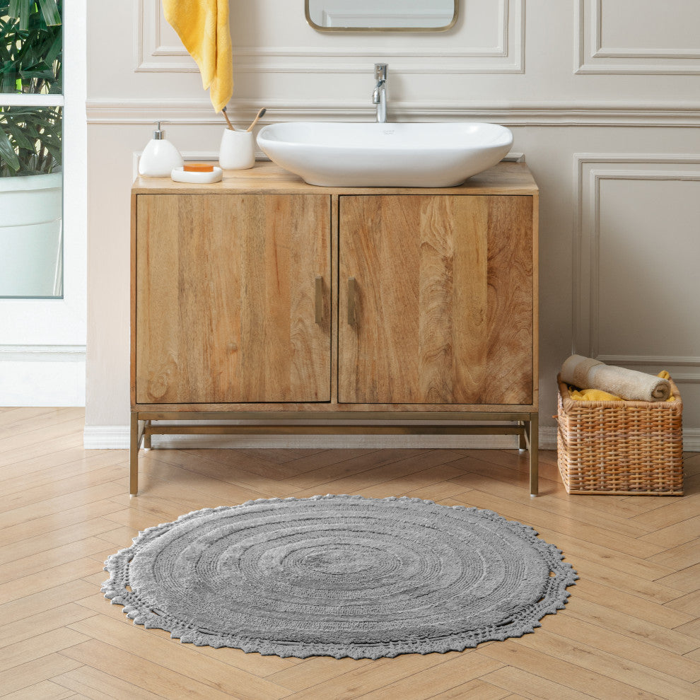 Winchester Crochet Border Bath Mat, Gray, 36" X 36"