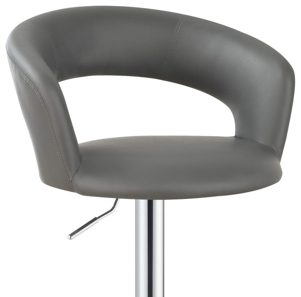 Faux Leather Adjustable Height Bar Stool Chrome and Gray