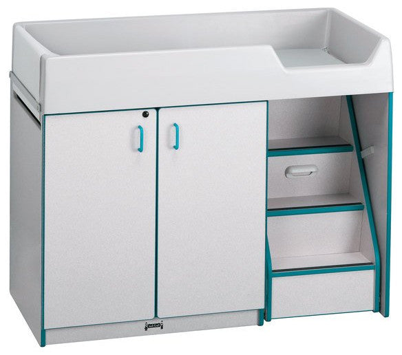 Rainbow Accents Diaper Changer with Stairs - Right - Teal