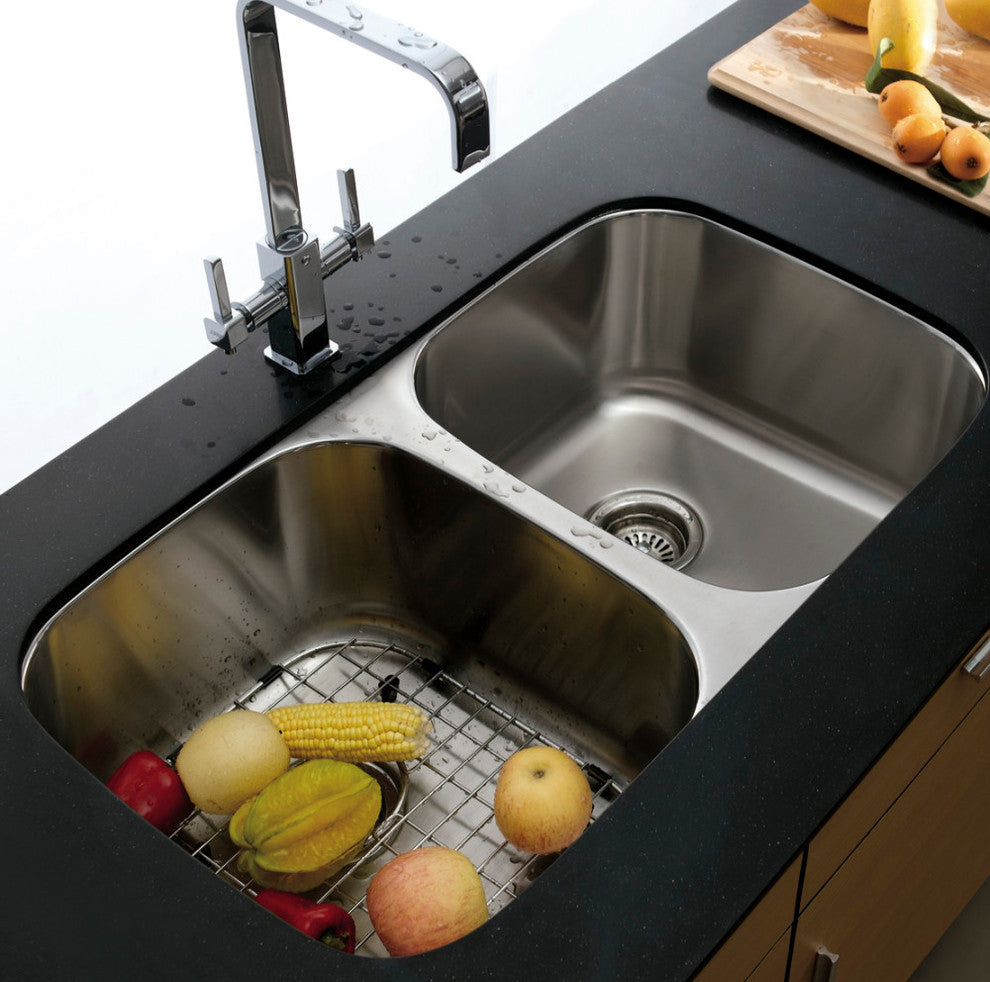 Gourmetier Undermount Double Bowl Kitchen Sink, Brushed