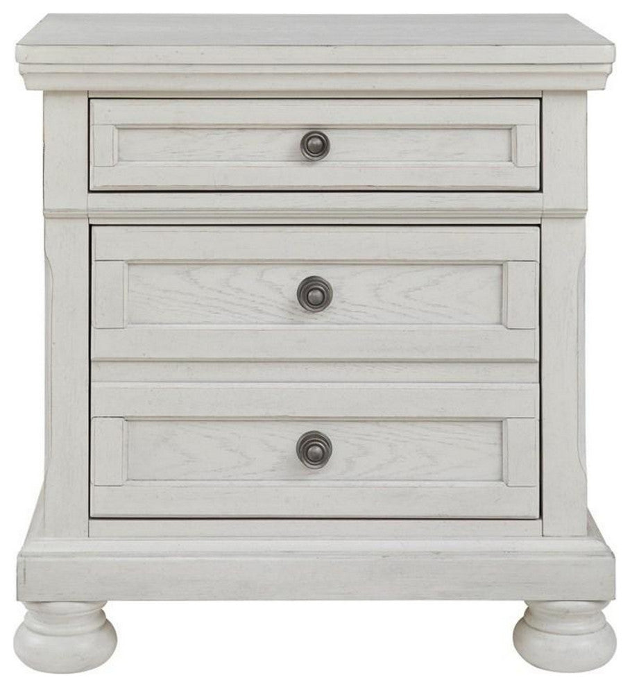 Benzara BM283314 30" Casual Nightstand, Wood, 2 Drawers, Pull Out Tray, White