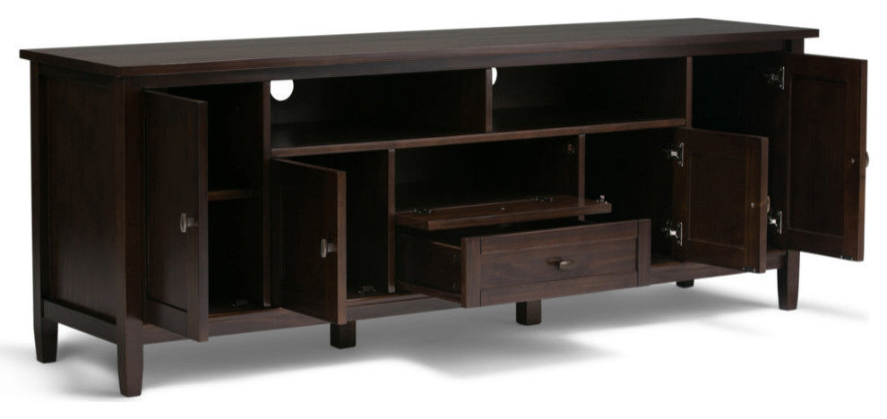 Warm Shaker SOLID WOOD 72" TV Media Stand For TVs up to 80", Dark Tobacco Brown