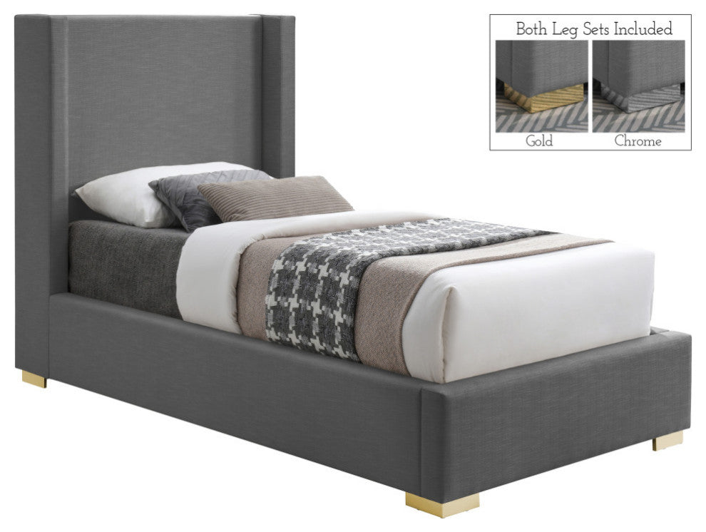 Royce Linen Upholstered Bed, Gray, Twin