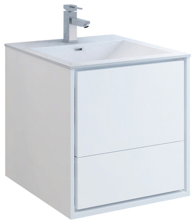 Fresca Catania 24" Gloss White Wall Hung Cabinet With Integrated Sink