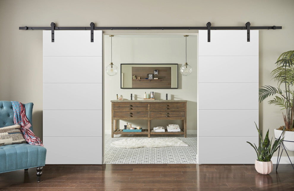 Double Barn Door 64 x 80, Planum 0770 Painted White, 13' Rail