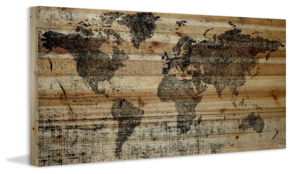 "Lost in the World" Painting Print on Natural Pine Wood, 24"x12"