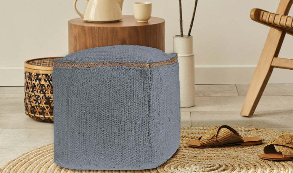 Devon Gray Traditional Solid Handmade Cotton Blend Cube Pouf, 18"x18"x18"