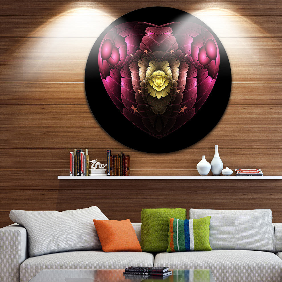 Isolated Heart Digital Fractal Flower, Floral Disc Metal Artwork, 36"