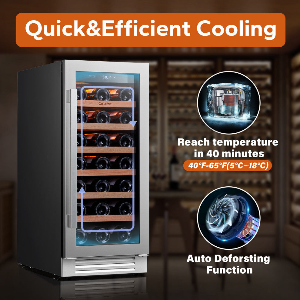 Ca''Lefort 33-Bottle Built-In 15" Wine Cooler Single Zone Refrigerator Frost-Free