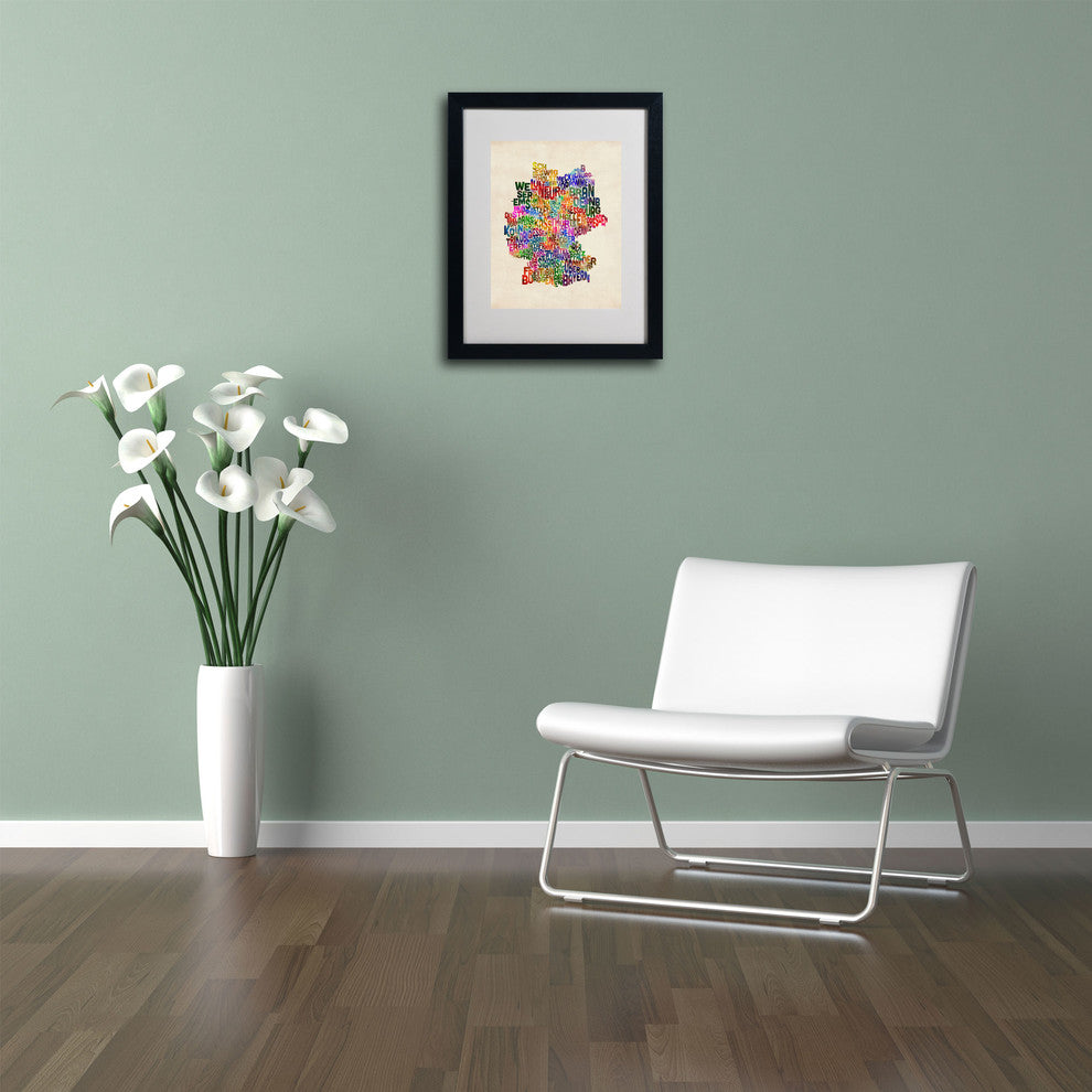 'Germany Region Text Map 2' Matted Framed Canvas Art by Michael Tompsett