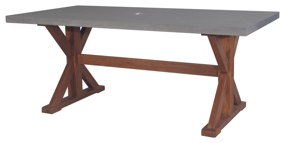 7-Piece Dining Table With Composite Concrete Top and Light Gray Chairs