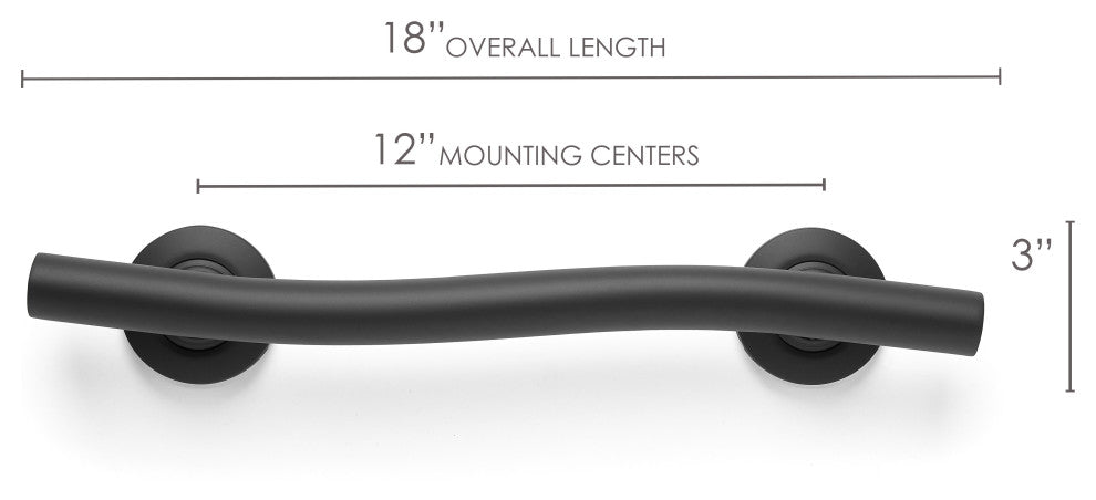 Wave Design Shower Grab Bar, Matte Black, 18"