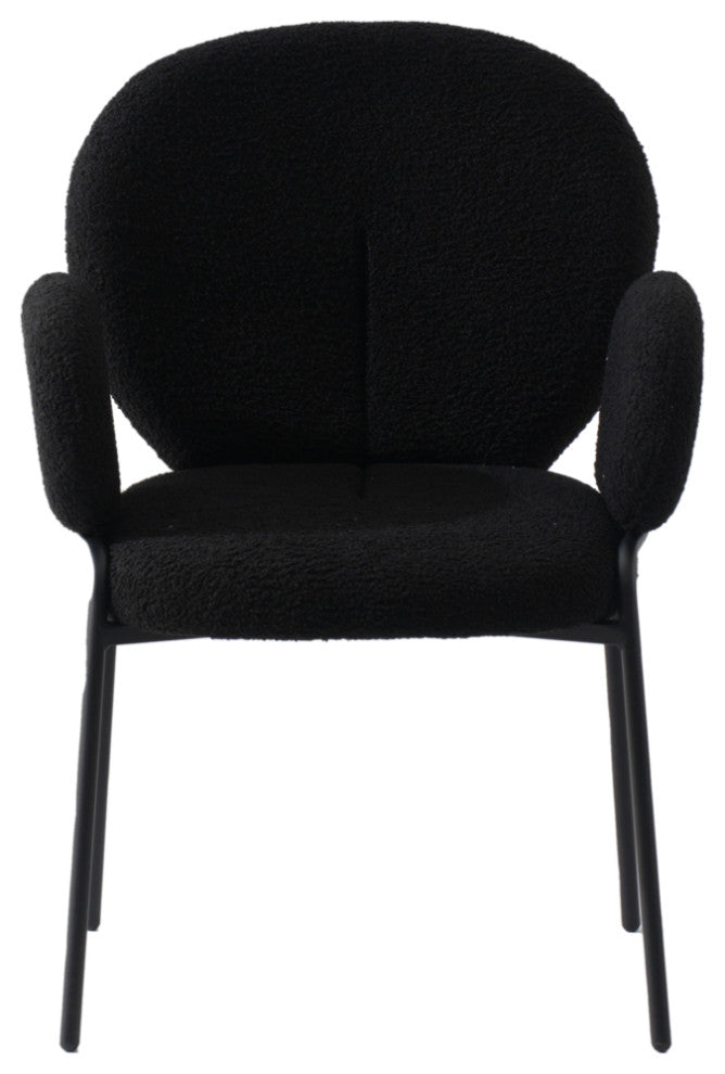 Celestial Series Boucle Dining Arm Chair, Black Frame with Black Fabric