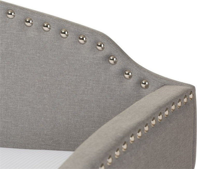 Lanny Linen Nail Heads Arched Back Sofa Twin Daybed With Trundle Bed, Gray