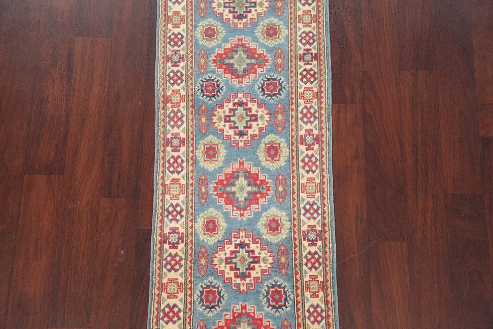 Traditional Kazak Hand-Knotted Pakistani Oriental Runner Rug, Blue, 5'7"X1'11"