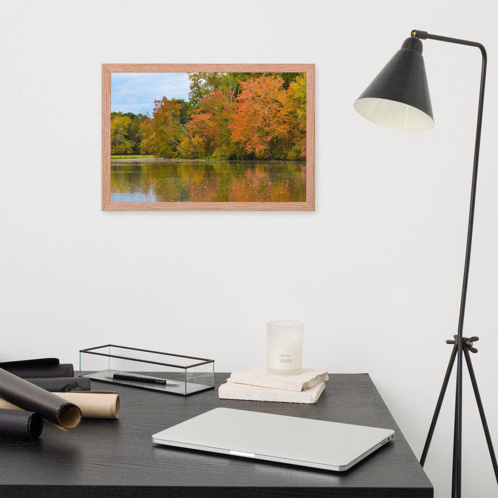 Autumn Tree Line Rural Landscape Framed Photo Paper Wall Art Prints, Red Oak, 12" X 18"