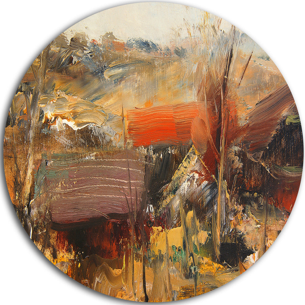 Brown Roofs Heavily Textured, Landscape Painting Round Wall Art, 11"