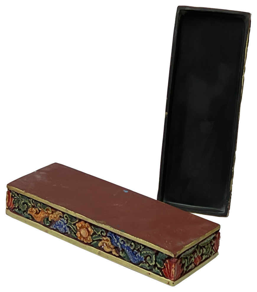 Chinese Mix Color Red Resin Lacquer Dragons Box Display Art Hws2552