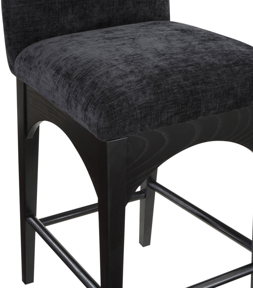 Waldorf Chenille Upholstered Stool, Black, Chenille, Natural Finish, Black, Chenille Fabric, Black Finish