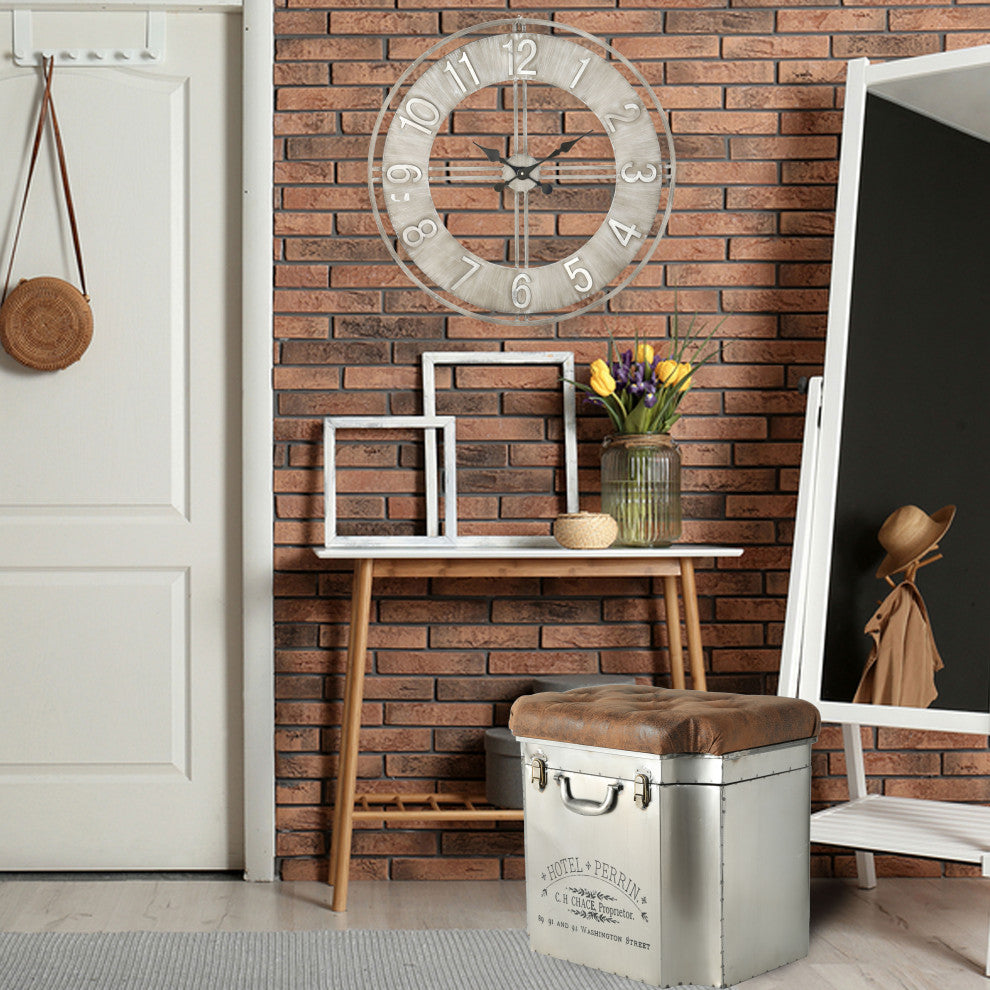 Turfted Traveler Steamer Trunk, Storage Ottoman