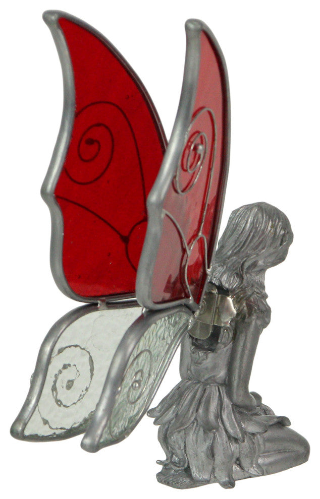 Kneeling Fairy Pewter Figurine Home Decor Mythical Desk Accessories Glass Wings