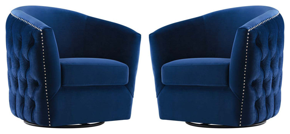 Armchair Accent Chair, Set of 2, Velvet, Blue Navy, Modern, Lounge Hospitality