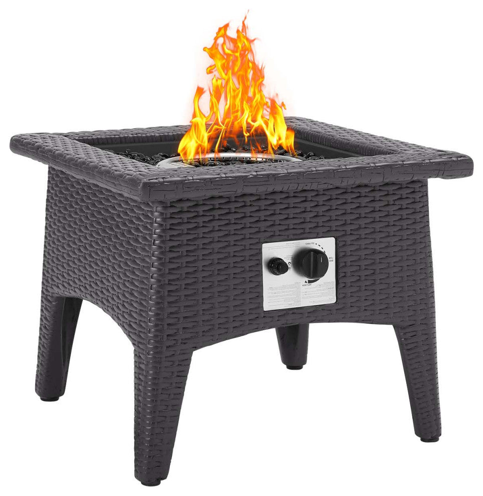 Outdoor Patio Lounge Chair and Table Fire Pit Set, Fabric Rattan Wicker, Beige