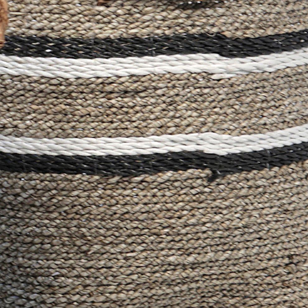Dantes Natural Hand Woven Banana Stalk and Sea Grass Tri-Tone Baskets, Set of 3