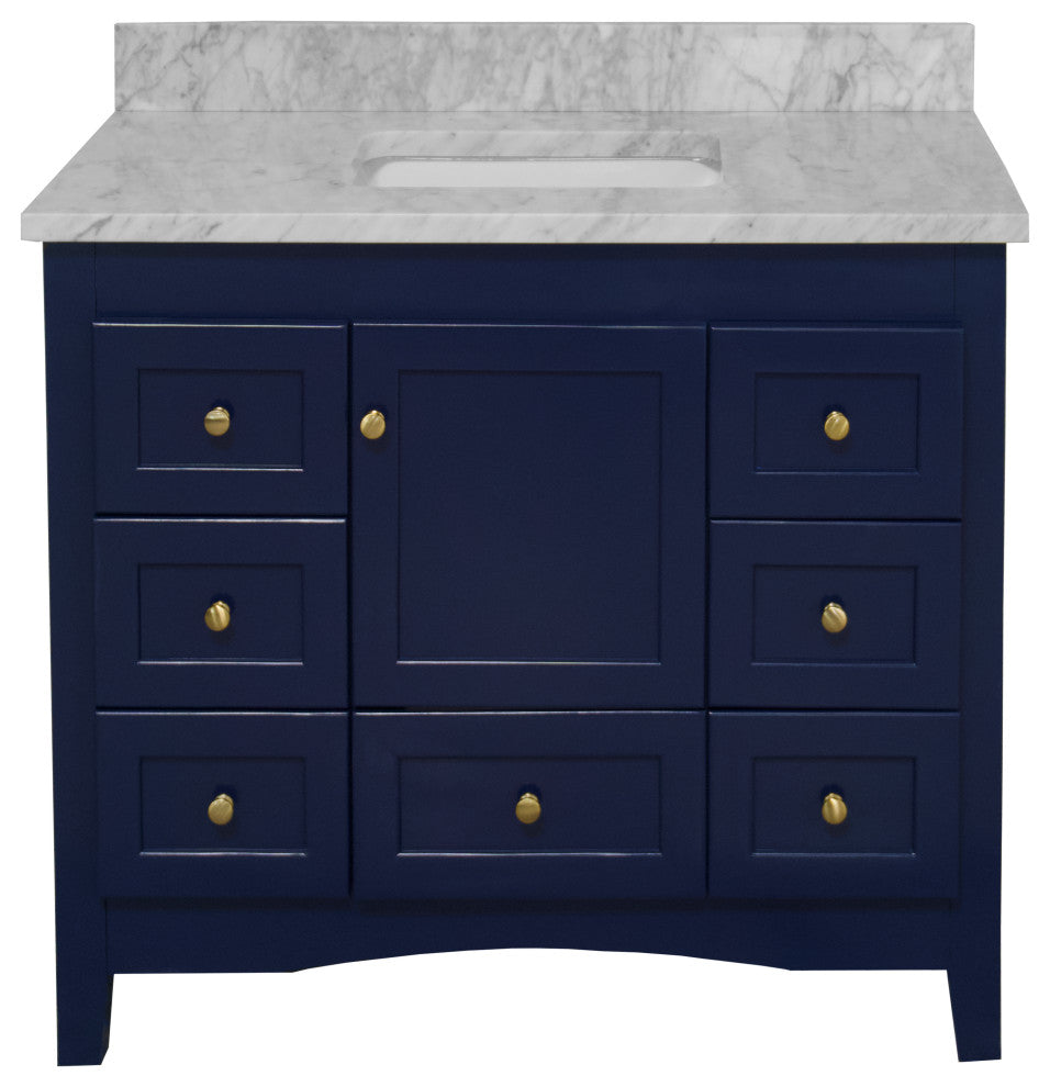 Abbey 42" Bathroom Vanity, Royal Blue, Carrara Marble