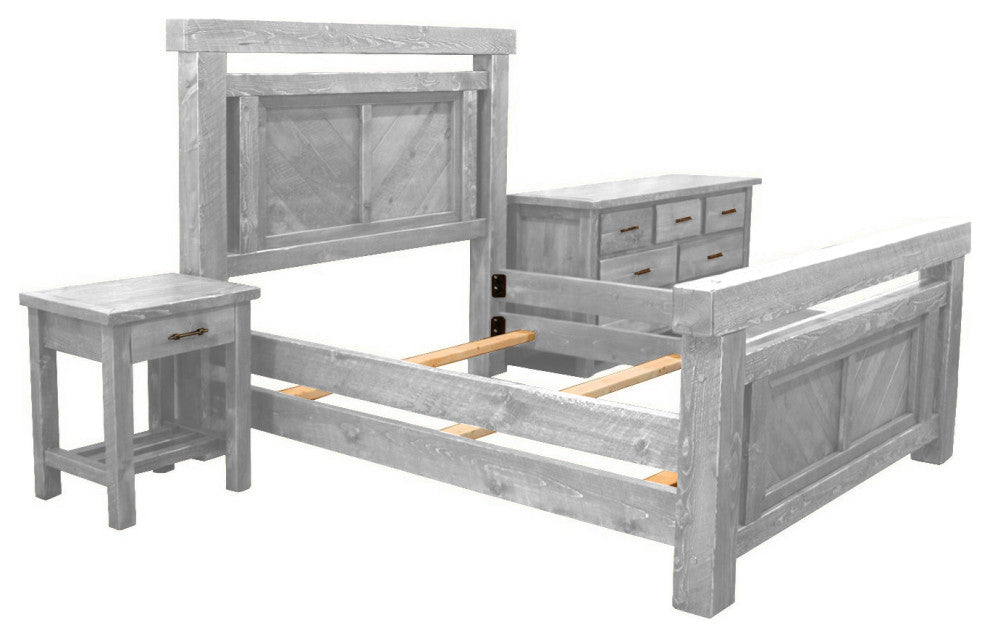 Barnwood Style Timber Peg Panel Bedroom Set, Thunder White, Queen