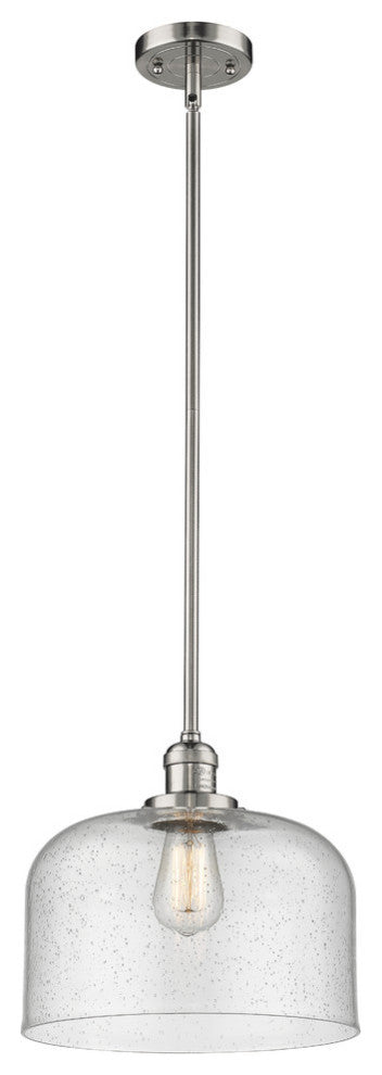 X-Large Bell 1-Light LED Pendant, Polished Nickel, Glass: Seedy