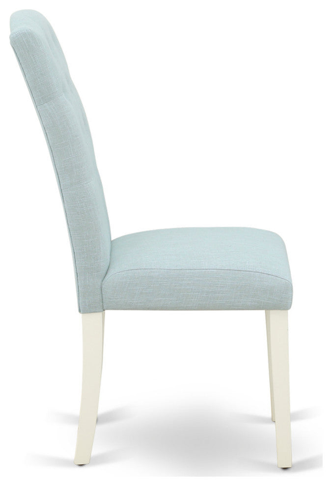 3Pc Dinette Set, Round Dining Table, Two Parson Chairs, Baby Blue Fabric, White