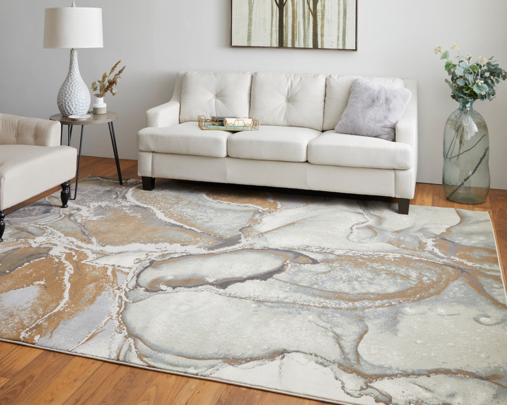 Takara Modern Abstract, Gray/Brown, 7'9"x10' Area Rug