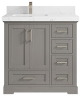 Boston 36 Left Offset Bath Vanity in Elephant Skin Gray 2" Calacatta Nuvo