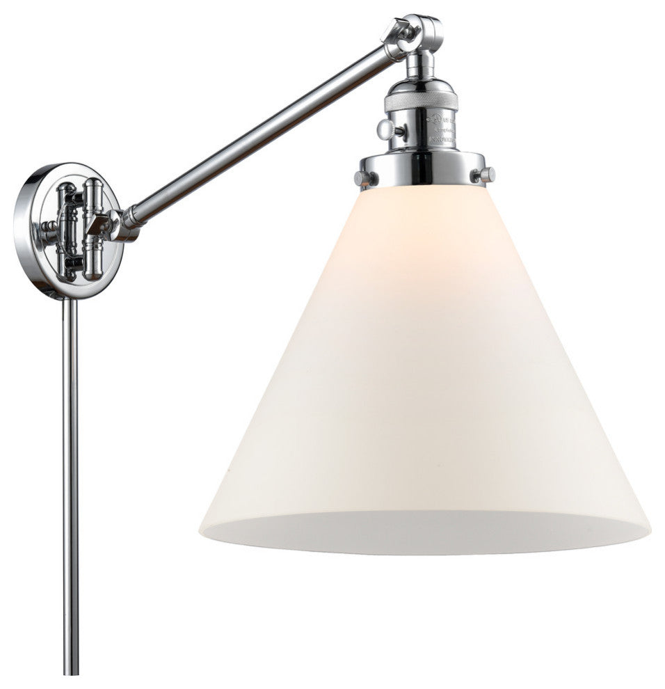 X-Large Cone 1-Light Swing Arm, Polished Chrome, Matte White