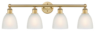 Castile 4-Light 33" Bath Vanity Light, Brushed Brass Finish, White Shade