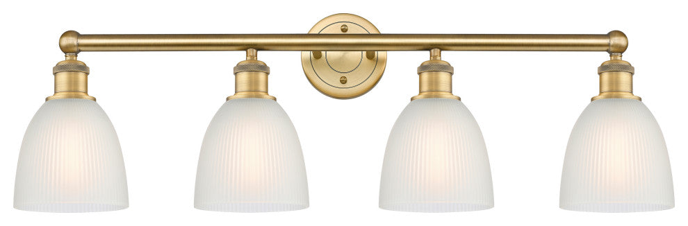Castile 4-Light 33" Bath Vanity Light, Brushed Brass Finish, White Shade