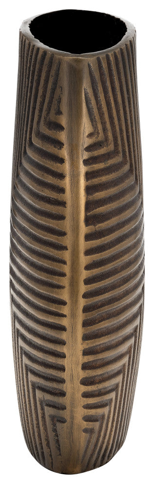 Metal, 12"H Ribbed Vase, Brass Antique