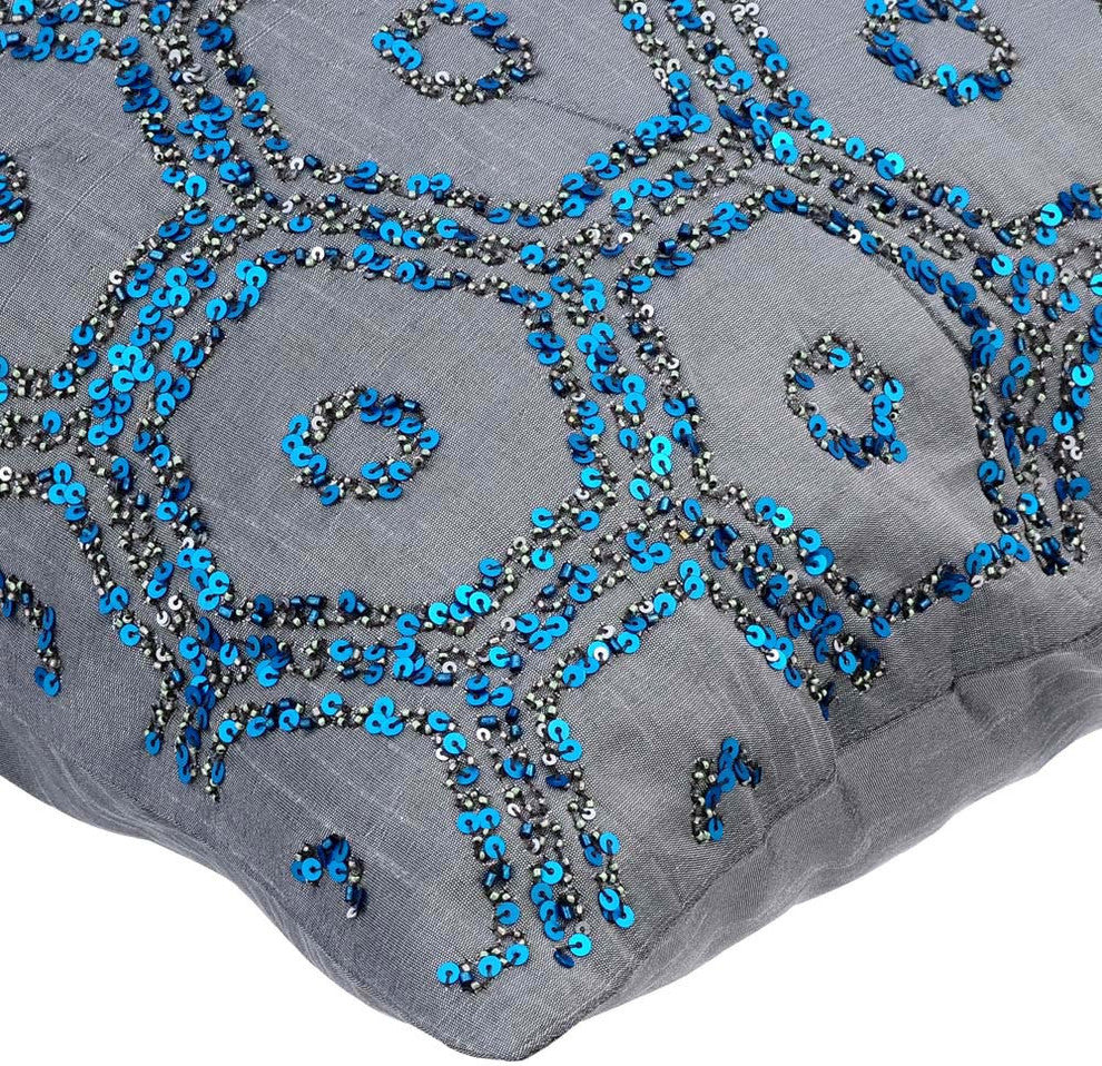 Grey Geometric Throw Pillows Art Silk 20"x20" Sofa Throws, Hexagon Decor Pillow