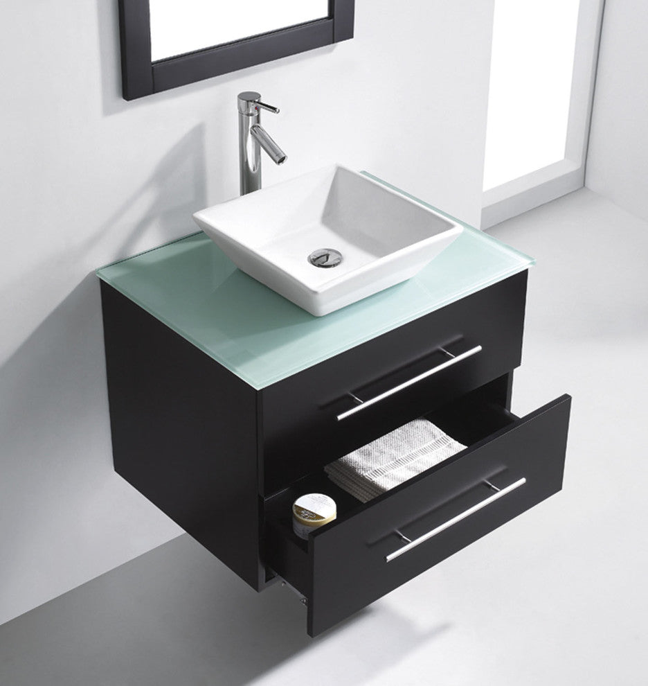 Virtu Marsala 29" Single Bathroom Vanity, Espresso, Faucet, Mirror