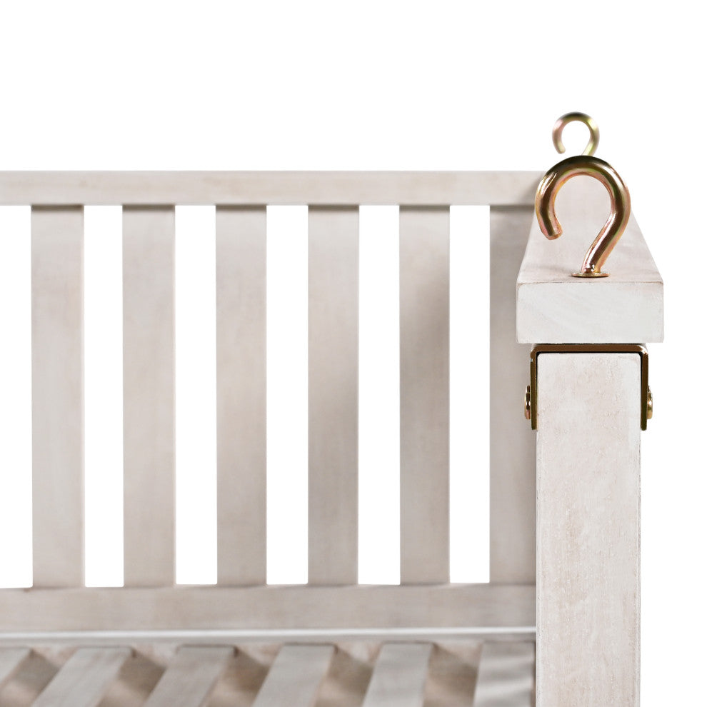 GDF Studio Acacia Wood Twin Size Garden Porch Swing Bed, White