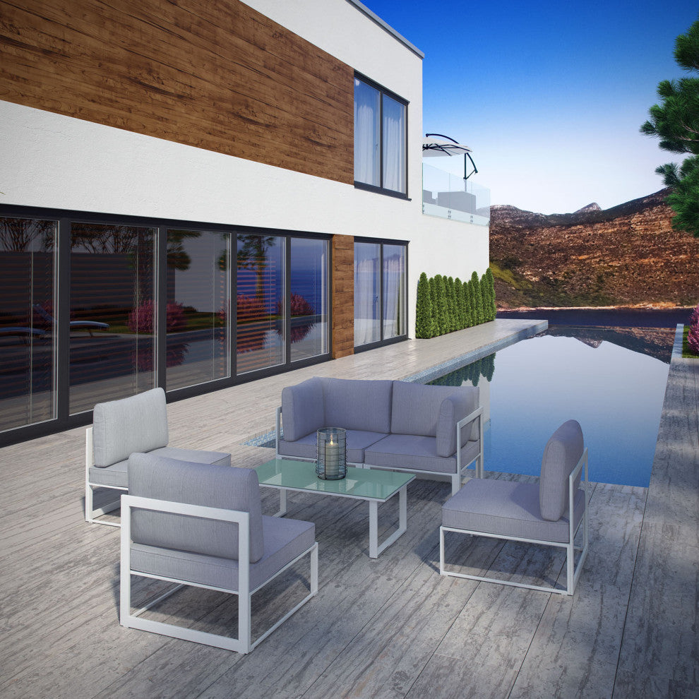 White Gray Fortuna 6 Piece Outdoor Patio Sectional Sofa Set