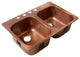 Santi 33" Drop-in Copper Double Bowl Kitchen Sink, 4-Hole Left Side