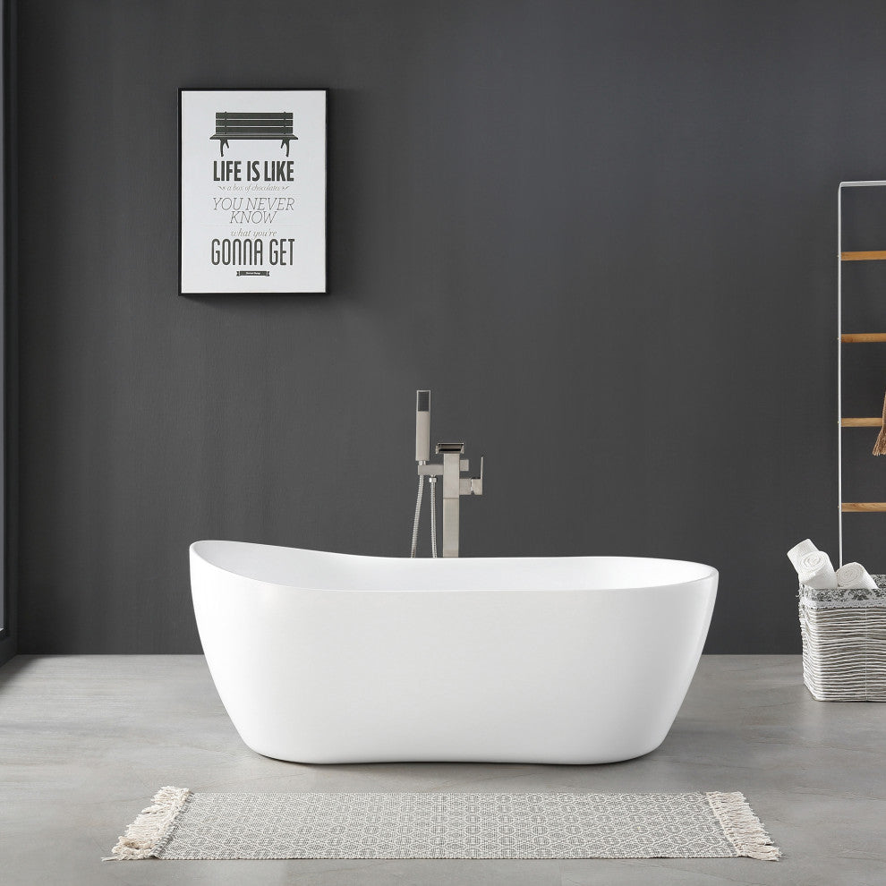 OVE Decors Isaac 58" Acrylic Slipper Flatbottom Non-Whirlpool Bathtub in White