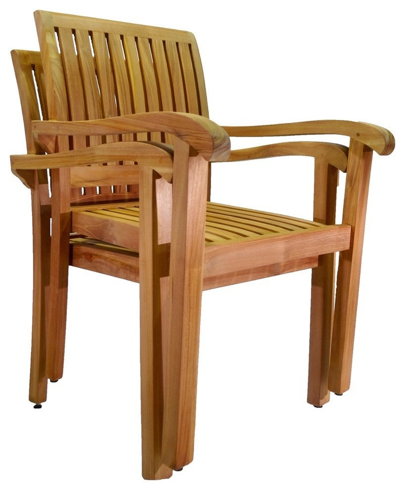 7-Piece Outdoor Teak Dining Set, 117" Rectangle Table & 6 Nain Stacking Chairs
